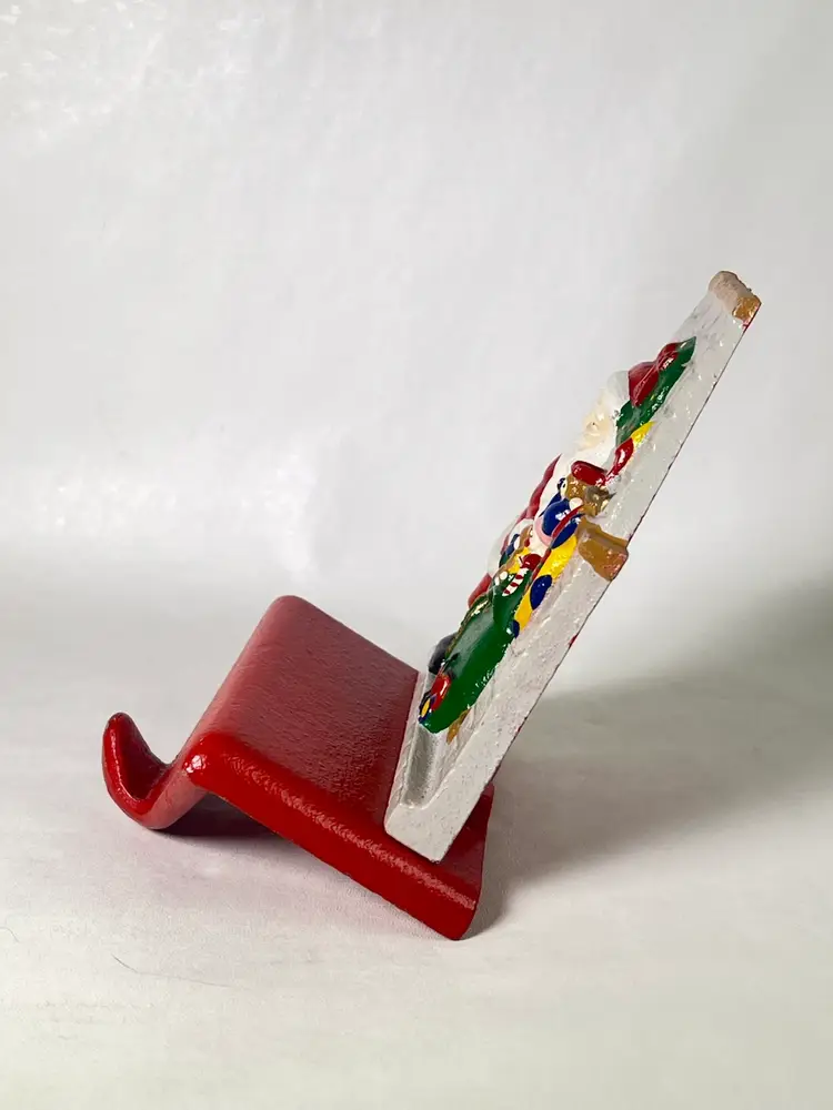 VINTAGE Enesco Cast Iron Christmas Stocking Holder Santa Claus Fireplace Hanger