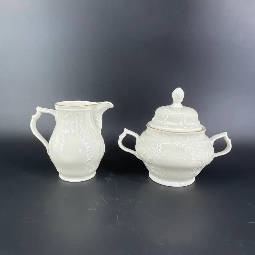 Vtg Rosenthal Sanssouci Ivory Classic Gold Band Creamer & Sugar Set