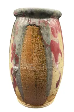 Handcrafted Multicolor Ceramic Vase With Abstract Glaze Pattern 8"H x 5"W