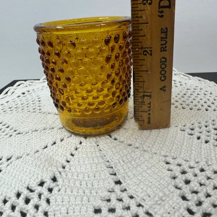 Amber glass hobnail votive candle holder, PMP Embossed On Base