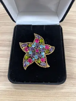 Regency Star Pin Brooch Multicolored Rhinestone MCM Gold Tone 1950’s Signed EUC