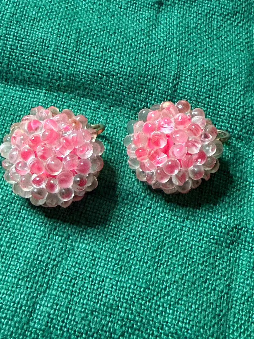 1960's Pink Lucite Cluster Clip-On Earrings