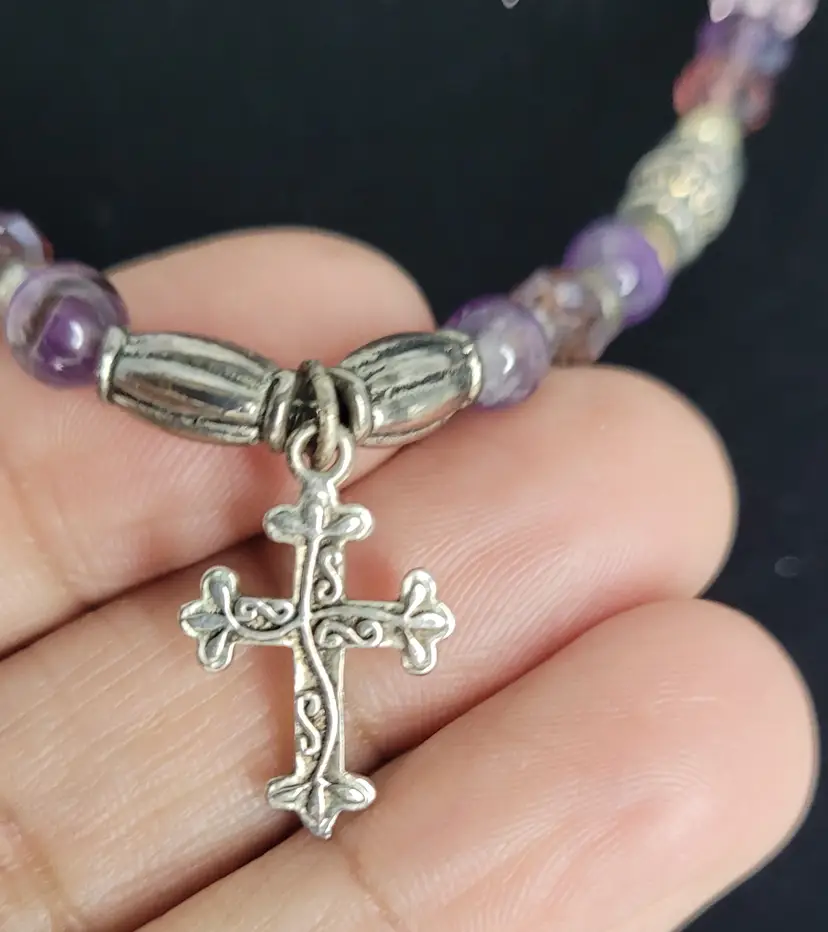 Beaded Multi Color Necklace With Silvertone Cross