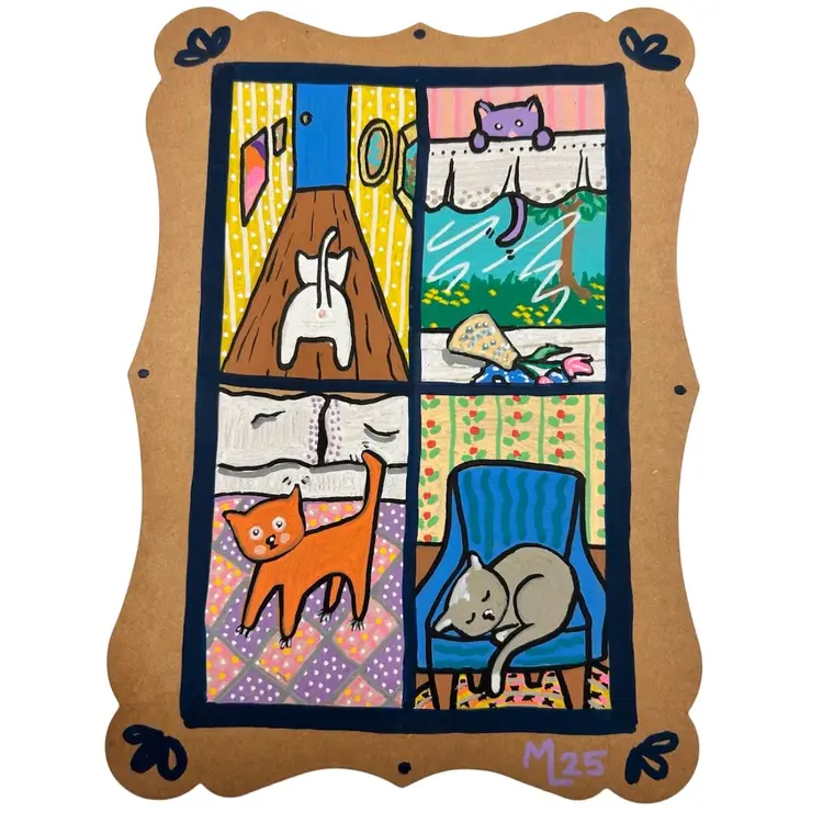 Made By Me, Hand Painted Greeting Card, Four Kitties