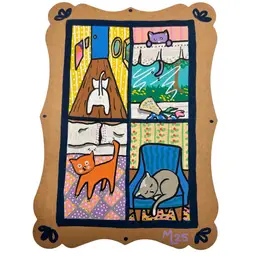 Made By Me, Hand Painted Greeting Card, Four Kitties