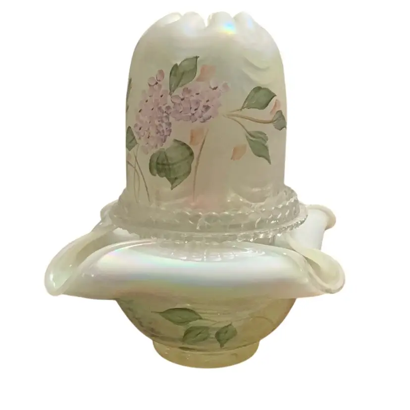 3-piece Fenton HP By Sandy Stephens 1997 Iridescent Topaz Hydrangea Fairy Light 7” X 6”