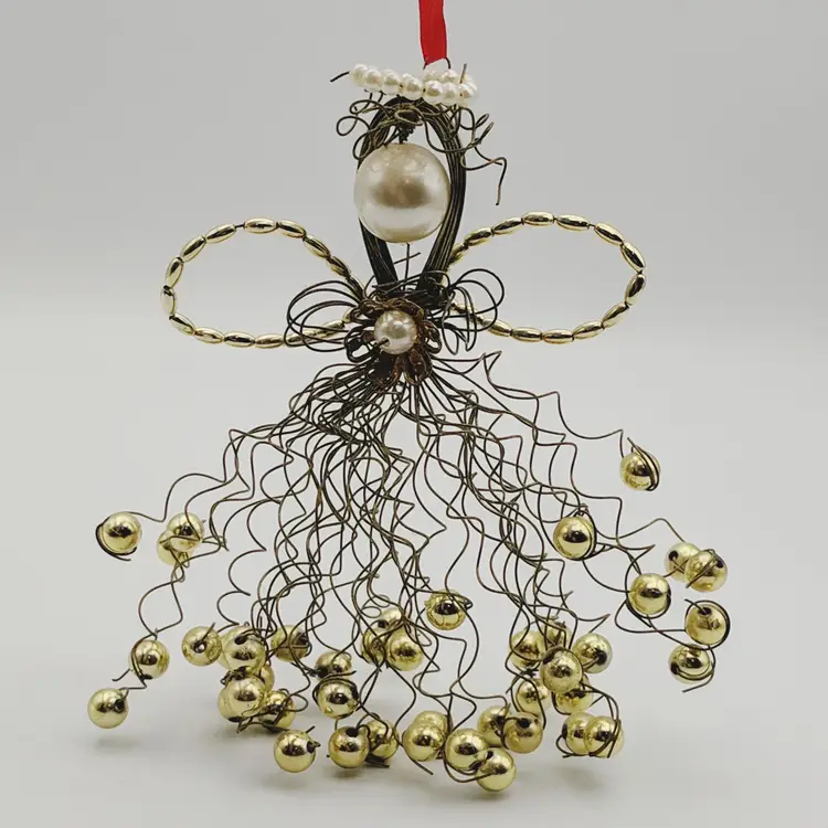 Vtg Christmas Ornament Angel Gold Wire Faux Pearls La Bona Angelica Style