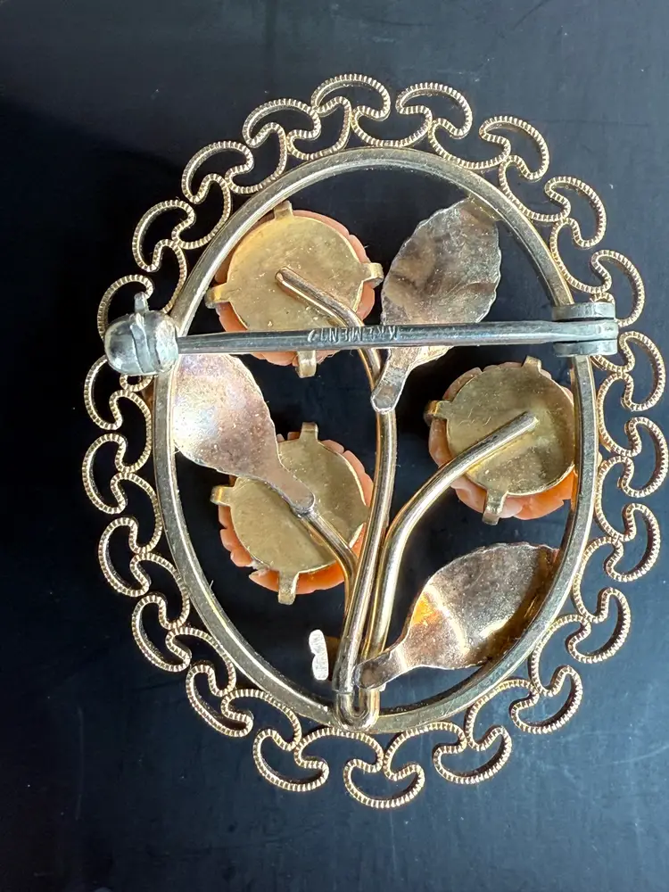 Vintage Mid-Century Krementz Coral Rose Oval Pin