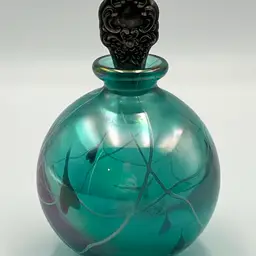 Teal Art Glass Perfume Bottle with Silver Stopper