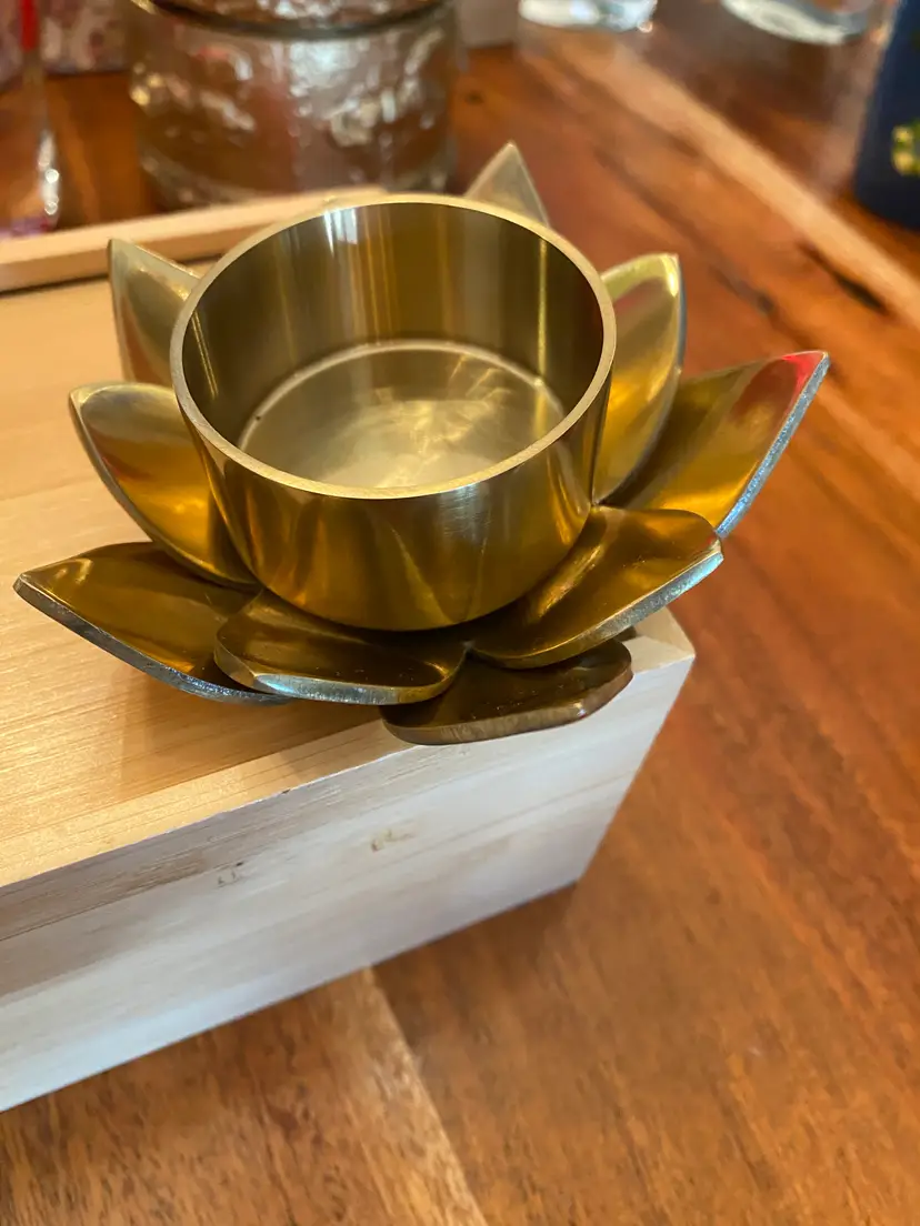 Vintage Solid Brass Lotus Flower Candle Holder Tealight Votive Hollywood Regency Boho Decor