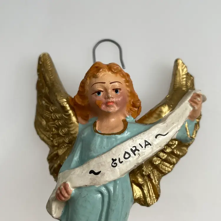 Italian Midcentury "Gloria" Glory Angel Hanging Nativity Creche Ornament Italy Vintage 3.25"