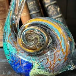 #2 Beautiful Art Glass Snail paperweight with multicolored iridescent sparkly swirls.  🐌