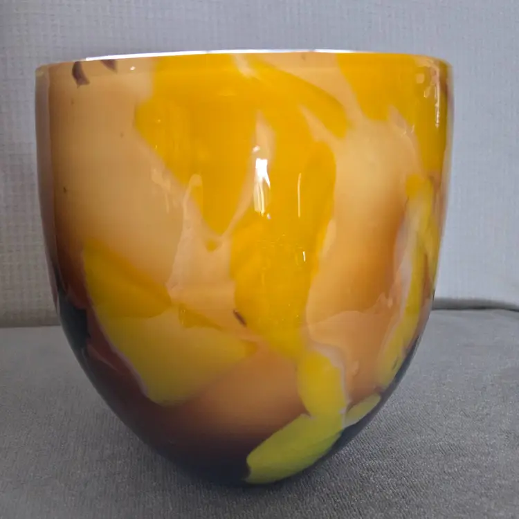 Beautiful MCM Hand Blown Round Glass Vase Or Bowl