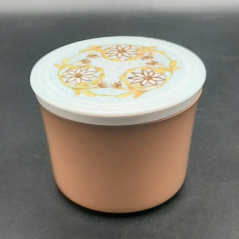 Vintage Oneida Deluxe 3210 Small Melamine Lidded Container Storage Dish Blue Floral Brown