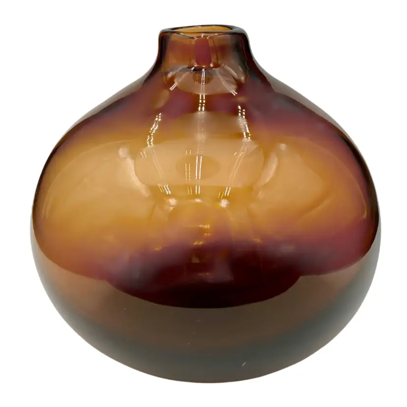 Vintage Blenko Blown Glass Globe Vase, Dark Amber, 4.5" Tall