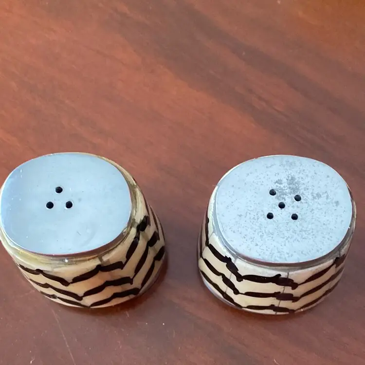 Rare Vintage Bone And Metal Salt And Pepper Shakers