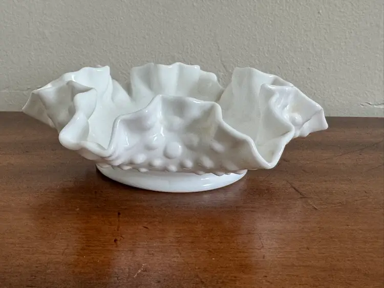 Vintage Fenton Glass Hobnail Milk Glass Bon Bon Dish