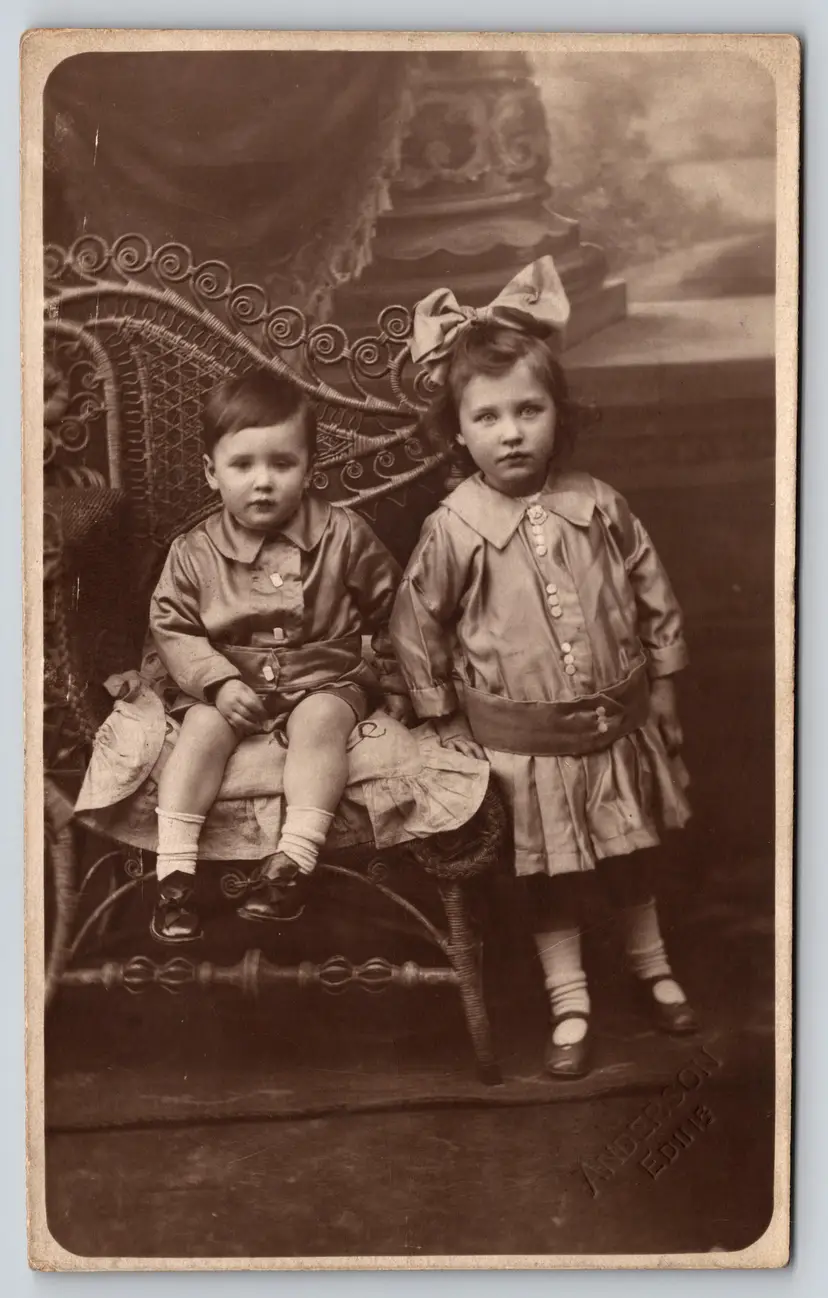 Postcard RPPC Children in Matching Outfits Real Photo Brother and Sister - 9126
