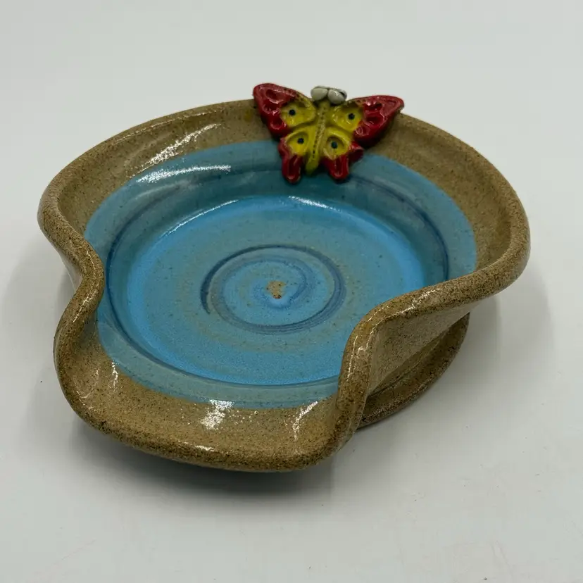 Michna Wolff Pottery Pool Dish Handmade Spoon Rest Trinket Bowl With Butterfly