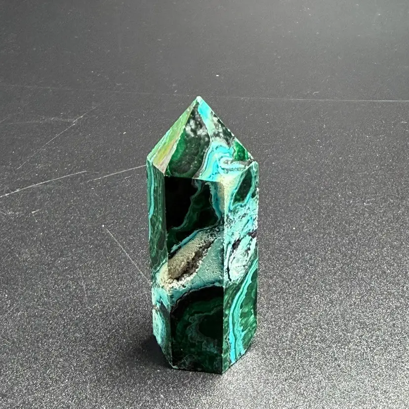 Natural Chrysocolla Malachite Tower Green Stone Healing Crystal Druzy 2" 28g