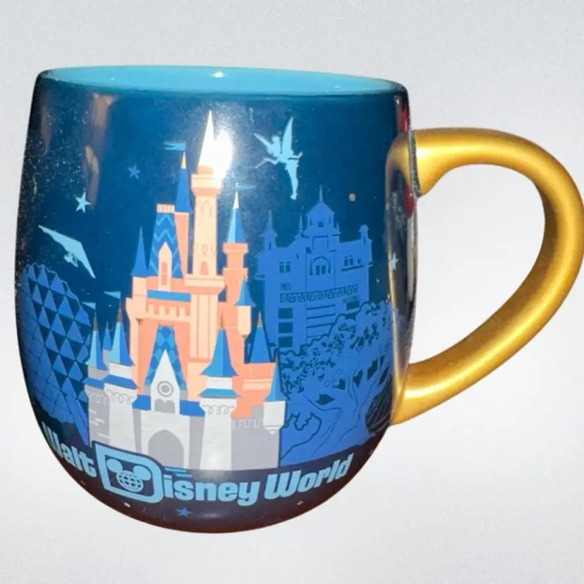 Disneyland Resort Mug Sleeping Beauty Castle Iridescent Metallic Gold Handle NEW