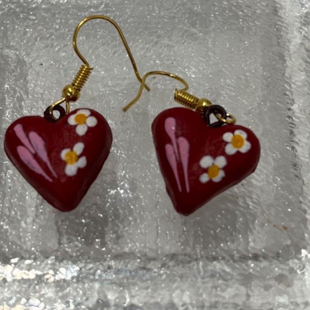 Talavera Mexican Pottery Purple Heart Earrings