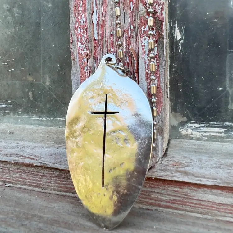 Spoon Bowl Cross Necklace or Keychain Silver Plate 2 1/2” x 1 3/8”