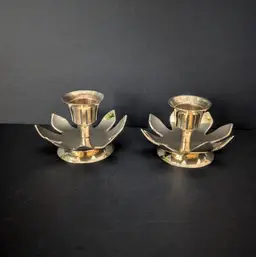 Pair of Vintage Brass Flower Shaped Candle Holders