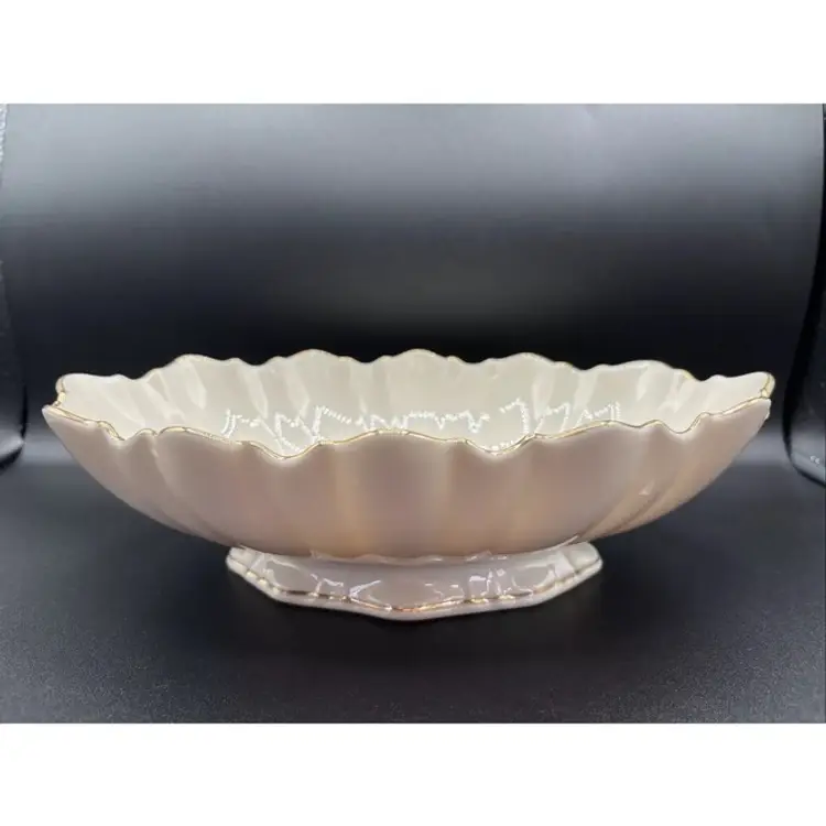 Lenox Symphony 11" Scalloped Oval Centerpiece Serving Bowl 24K Gold Trim Ivory
