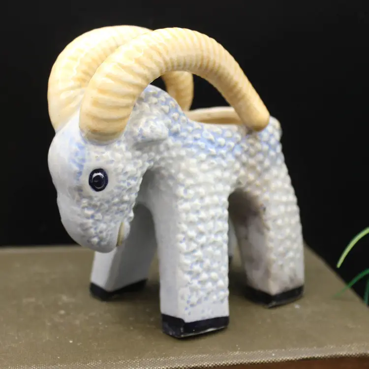 Miniature Ram Planter 4" Bluish Gray Color Marked Made in Japan Perfect Condition Adorable!