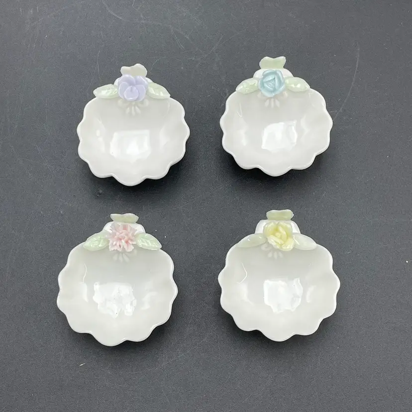 Ardalt Porcelain Open Salt Cellars Place Card Teabag Holders Floral VTG Set of 4