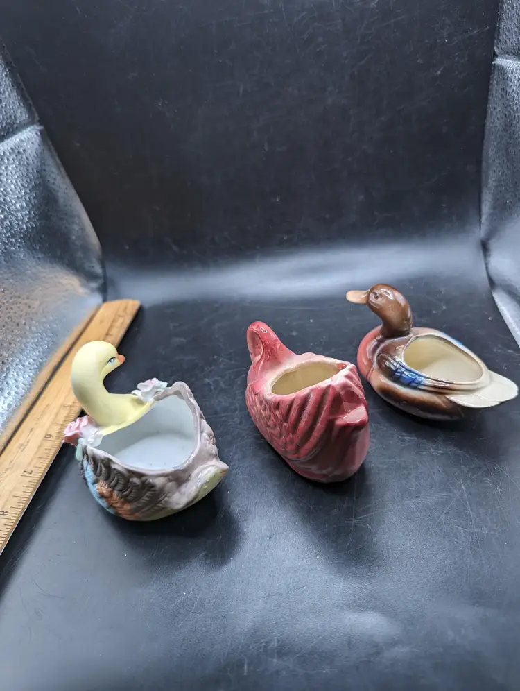Vintage Ceramic Bird Planter Trio