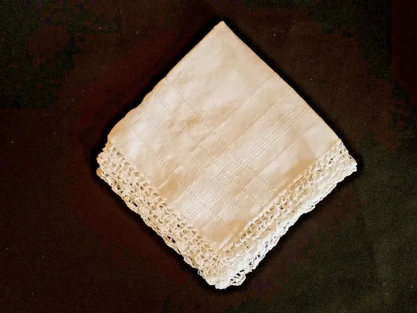 Crochet Edge Handkerchief 11 1/2" square approximately unbranded Vintage