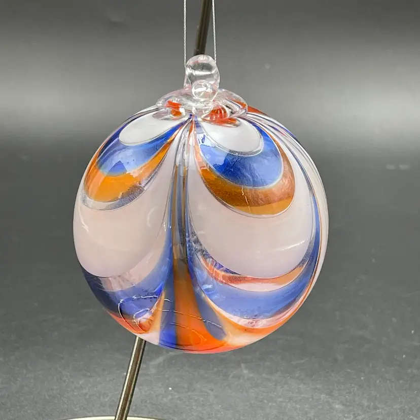 Rossi Glass Witches Ball Blue Orange White Hand Blown Ornament Niagara Falls