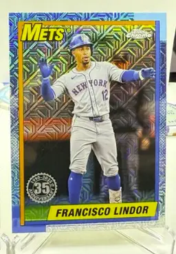 Francisco Lindor New York Mets 3 Card Baseball Lot - 2025 Topps Chrome Silver Pack Mojo #T90C-11 - 2024 Bowman's Best Refractor #42 - 2025 Topps Grapefruit League #TG-11