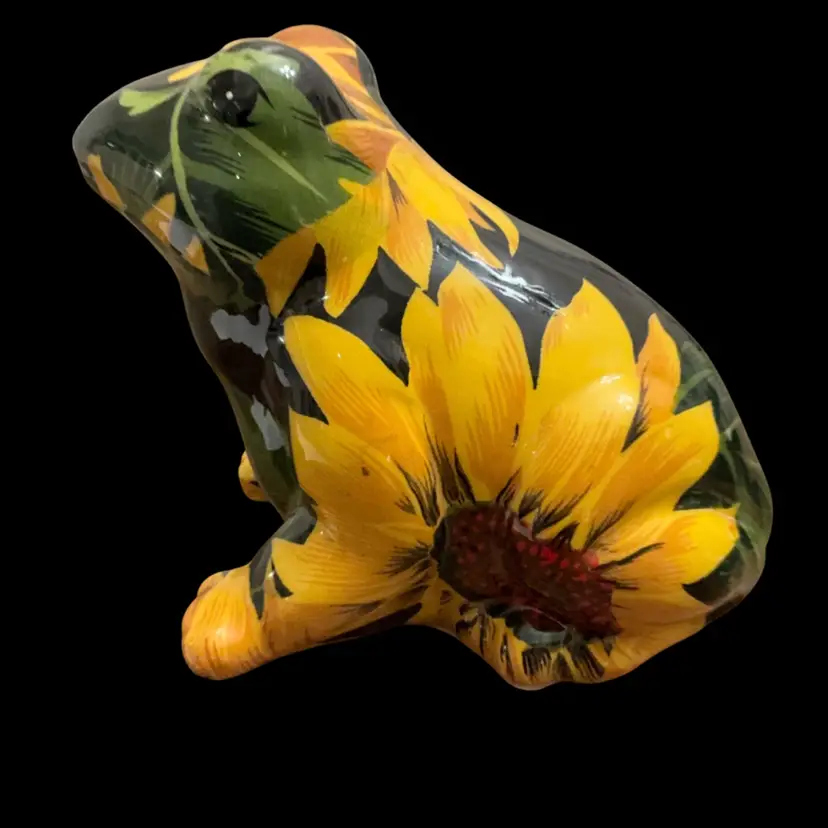 Vintage La Vie Sunflower Patchwork Frog Figurine 5” x 7”