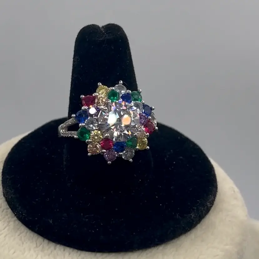#J38 - 925 Silver (Tested & Marked) Purple & Yellow Stone Ring, SIZE 9, 7.16g