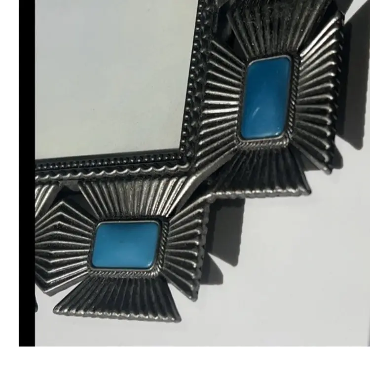 Native American Southwest Style Heavy Metal Photo Frame Silver Turquoise 5x7