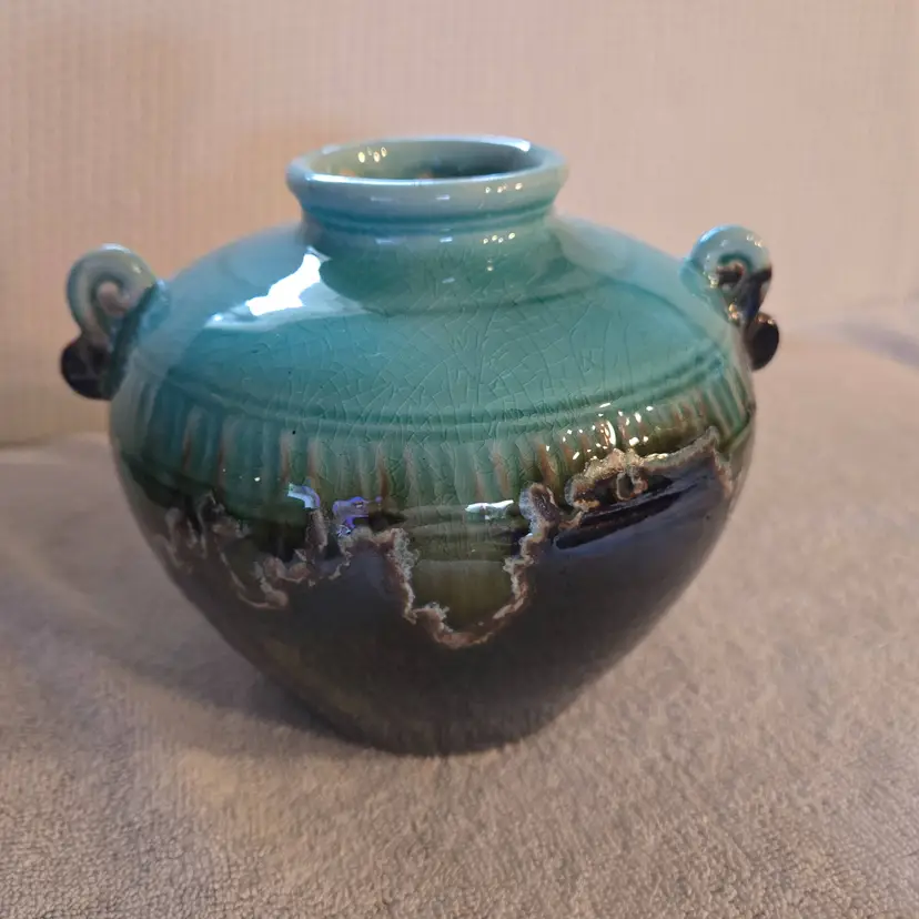 Vintage Studio Art Turquoise/Dark Brown Vase