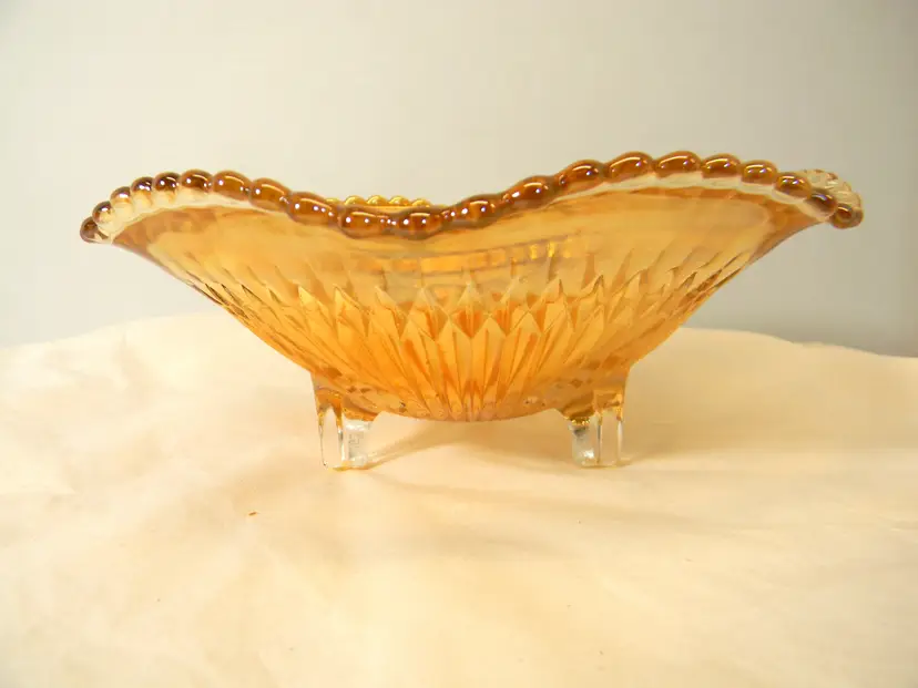 Vtg. Jeannette Marigold Iridescent Carnival Glass 3-Footed Candy dish or Bowl