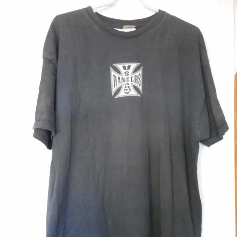 Army Rangers Fruit of the Loom Tag Black Graphic Tee T-Shirt Double Sided Well Worn