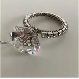 Vintage Acyrilic And Silver Rhinestone Studded Ring Ornament