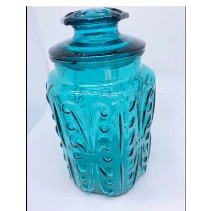 Vintage Teal Imperial Glass Atterbury large
Canister-Atterbury pattern-9" tall