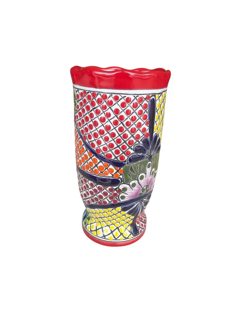 #01 Item # 496 Talavera Alto Relieve/Emboss Paint Flower Vase Cylinder