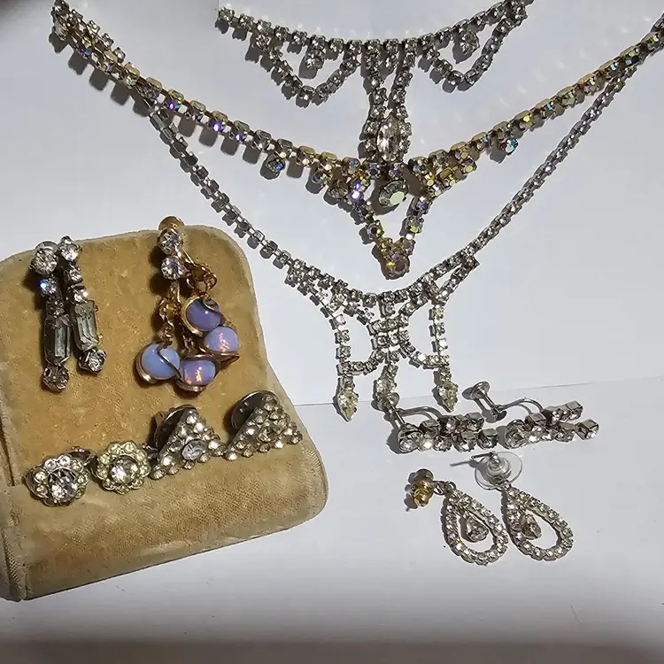 9 White Rhinestone Resellers Jewelry Lot!!!