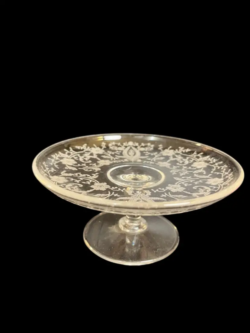 Vintage New Martinsville/Viking Etched Glass "Prelude" Pattern Muffin or Cheese Pedestal Plate