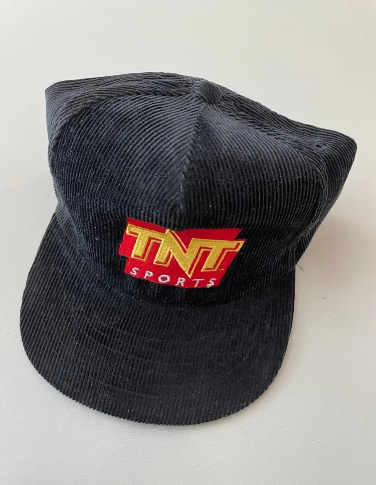 Vintage TNT SPORTS Corduroy Black Zipper Back Rope Promo Hat Cap Excellent.