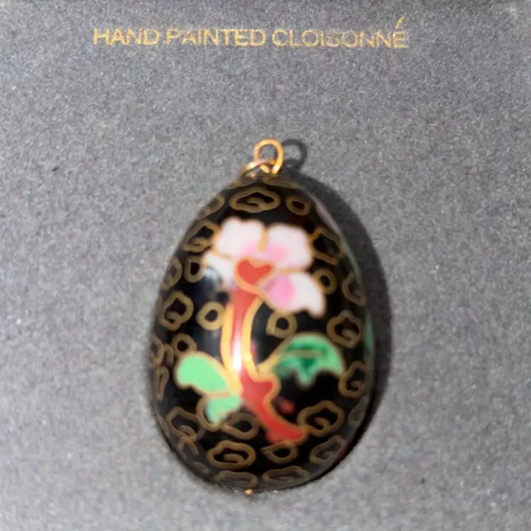 Handpainted Cloisonné Egg Pendant In Original Box