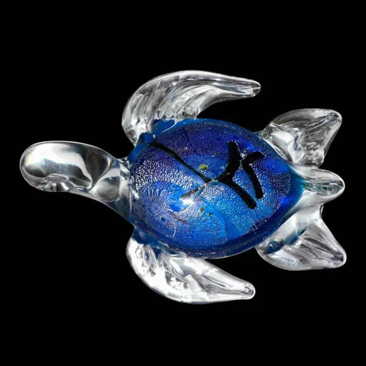 Hand Blown Glass Sea Turtle Paperweight Figurine “As Is” 2.5”Tx4.5”Lx3.5”w