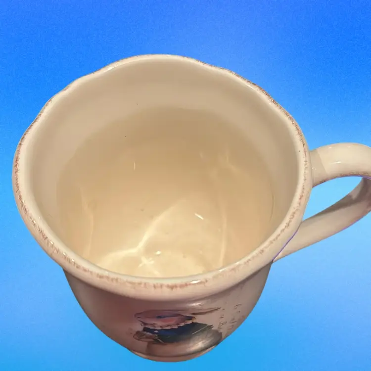 Set Of 2 Magenta Discontinued French Script Bunny  Scalloped Mug